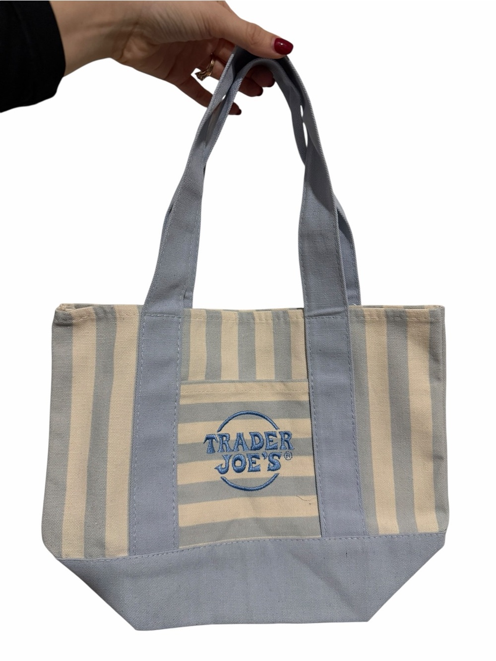 Trader Joe's SOLD OUT Blue & Cream Striped Canvas Tote